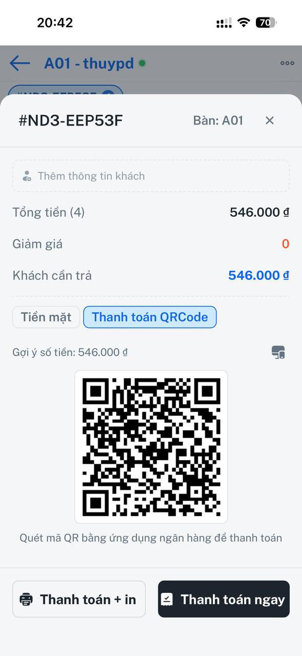 ThinkBox POS Mobile — thanh toán tiền mặt, QR hoặc thẻ